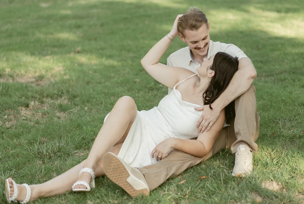 Laughing in the grass